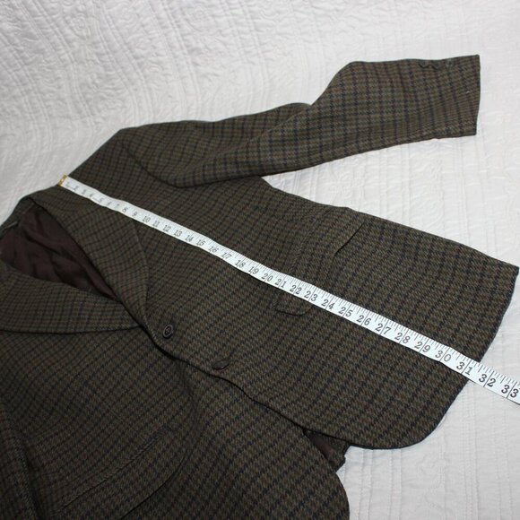 Burberrys Mens Vintage Sport Coat Wool Green Navy Houndstooth see measurements - Picture 9 of 14